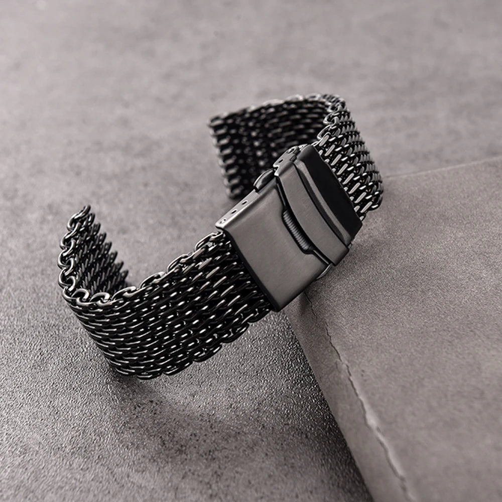 Cinturino per orologio in acciaio inossidabile 18 mm 20 mm 22 mm 24 mm, maglia milanese tipo "Shark Mesh" da immersione, doppia chiusura in metallo