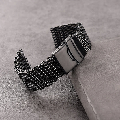 Cinturino per orologio in acciaio inossidabile 18 mm 20 mm 22 mm 24 mm, maglia milanese tipo "Shark Mesh" da immersione, doppia chiusura in metallo