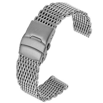 Cinturino per orologio in acciaio inossidabile 18 mm 20 mm 22 mm 24 mm, maglia milanese tipo "Shark Mesh" da immersione, doppia chiusura in metallo