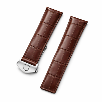 Bracelet Montre Cuir façon Alligator - Marron - Boucle Déployante - Universel