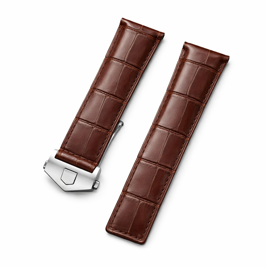 Bracelet Montre Cuir façon Alligator - Marron - Boucle Déployante - Universel
