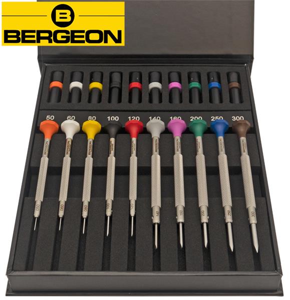 Bergeon 30081-AC10 Deluxe Kit - 10 Stainless Steel Watchmaker's Screwdrivers, Delivered in a Case
