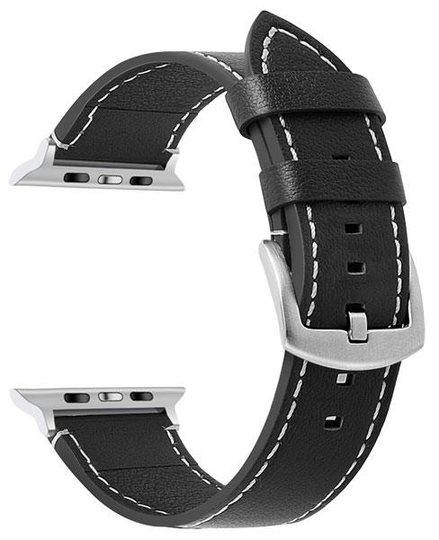 Masar Bracelet Cuir Surpiqûre Blanche - Compatible avec Apple Watch