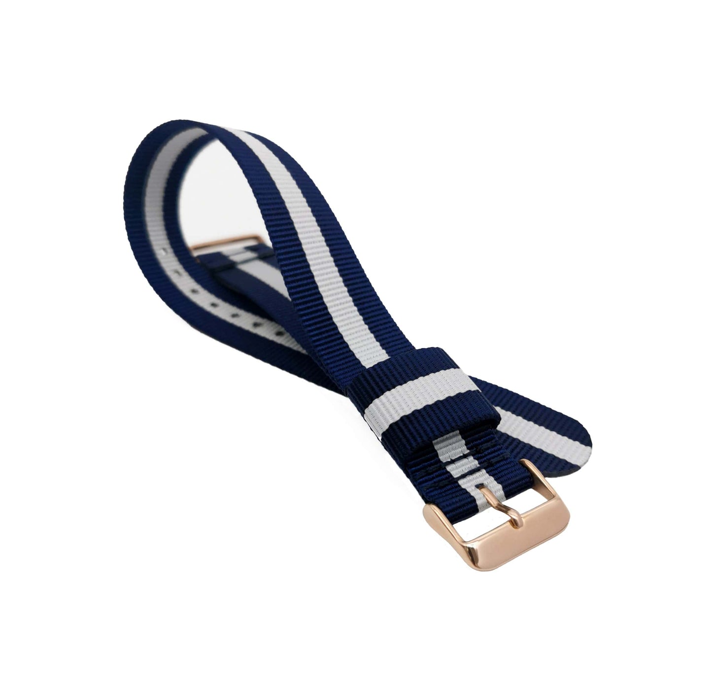 Masar NATO Nylon Watch Strap, Dark Blue-White-Glasgow, Rose Gold Buckle