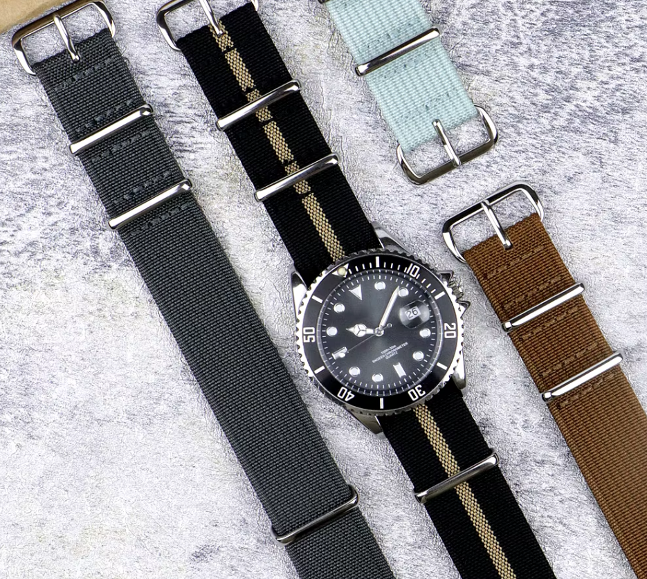 Bracelet montre 19mm Nato noir, khaki