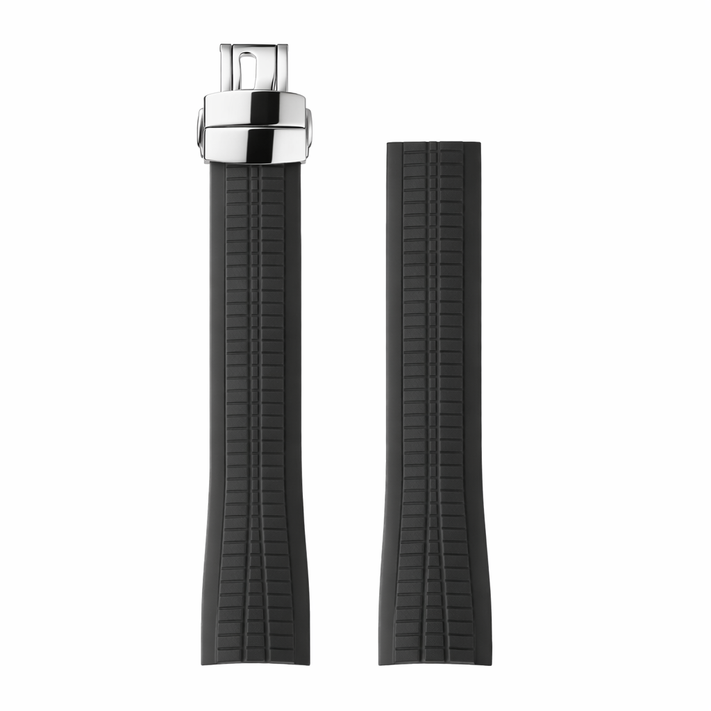 Black FKM Rubber Watch Strap Compatible with Patek Philippe Aquanaut Nautilus 5164-5167-5168-5968 - Curved