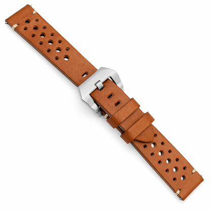 Bracelet Montre Cuir Marron Clair - Rallye Perforé - Rembourrage 4,0mm - Universel