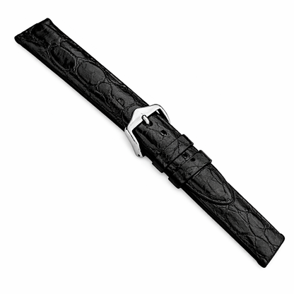 Cinturino per orologio in pelle nera - Coccodrillo autentico - Spessore 2,9 mm - Fibbia oro e argento