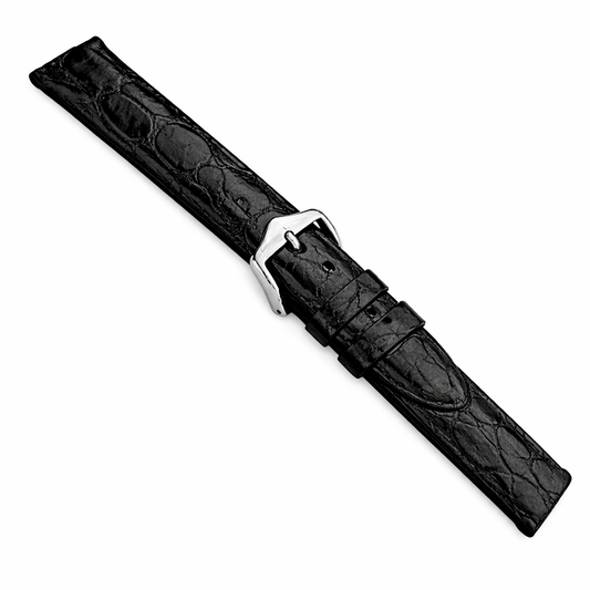 Cinturino per orologio in pelle nera - Coccodrillo autentico - Spessore 2,9 mm - Fibbia oro e argento