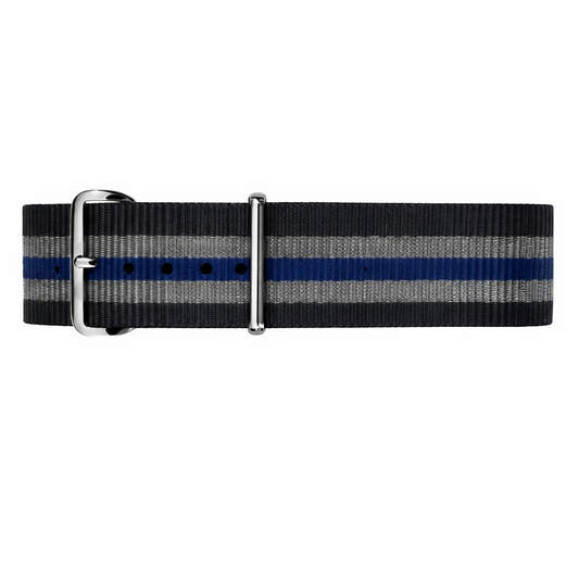 Bracelet de Montre NATO Nylon Noir / Gris / Bleu