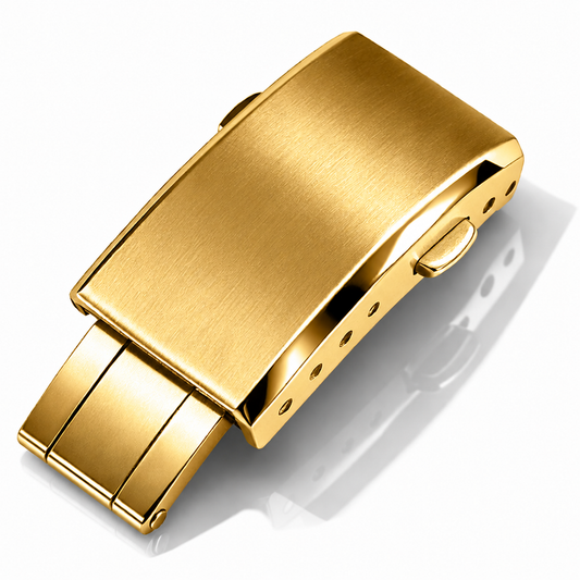 Boucle Déployante Or Bracelet Montre CTS - Fermoir papillon - Acier Brossé / Poli Miroir – Épaisseur Bracelet ≤ 5,3mm - 4 Trous - 1 Pc