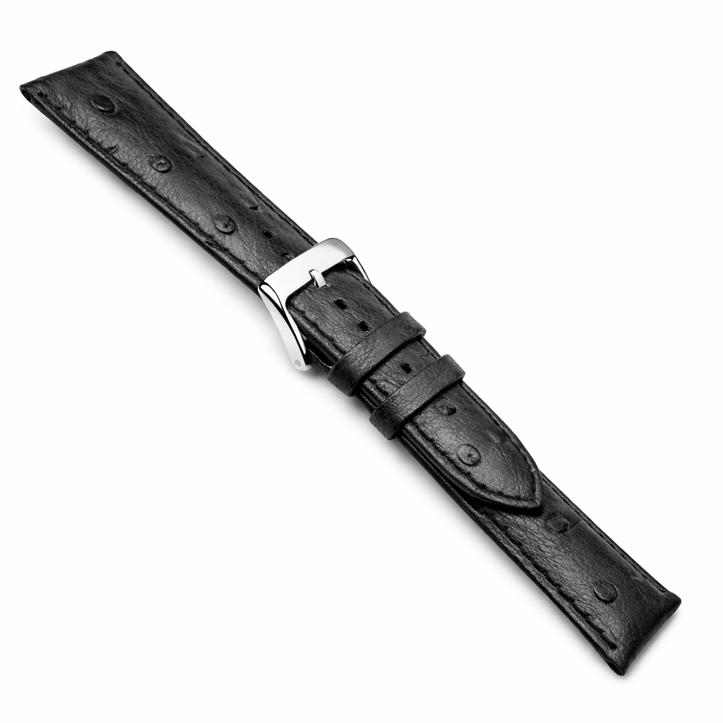 Ostrich Grain Watch Strap - Cowhide Leather - Mirror Polished Buckle - 3.6mm Padding - Universal