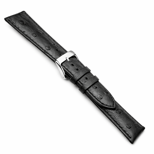 Bracelet Montre Grain Autruche - Cuir Bovin - Boucle Poli Miroir - Rembourrage 3,6 mm - Universel