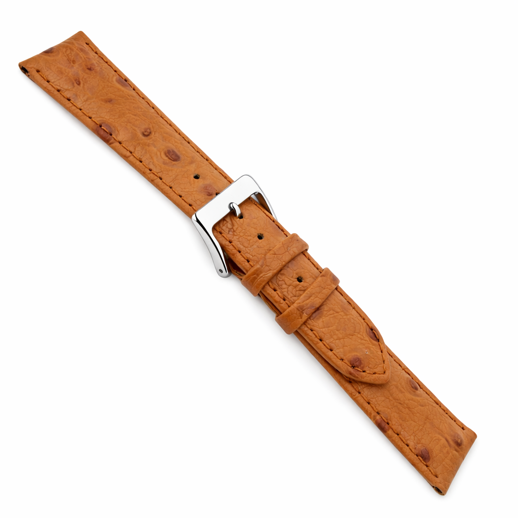 Ostrich Grain Watch Strap - Cowhide Leather - Mirror Polished Buckle - 3.6mm Padding - Universal