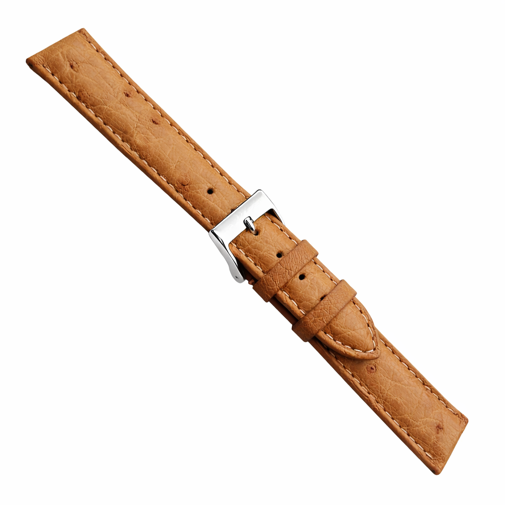 Cinturino Orologio in Vera Pelle di Struzzo - Marrone Chiaro Naturale - Universale