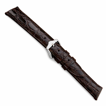 Masar Dark Brown Leather Watch Strap - Genuine Crocodile - Thickness 2.9mm - Gold and Silver Buckle