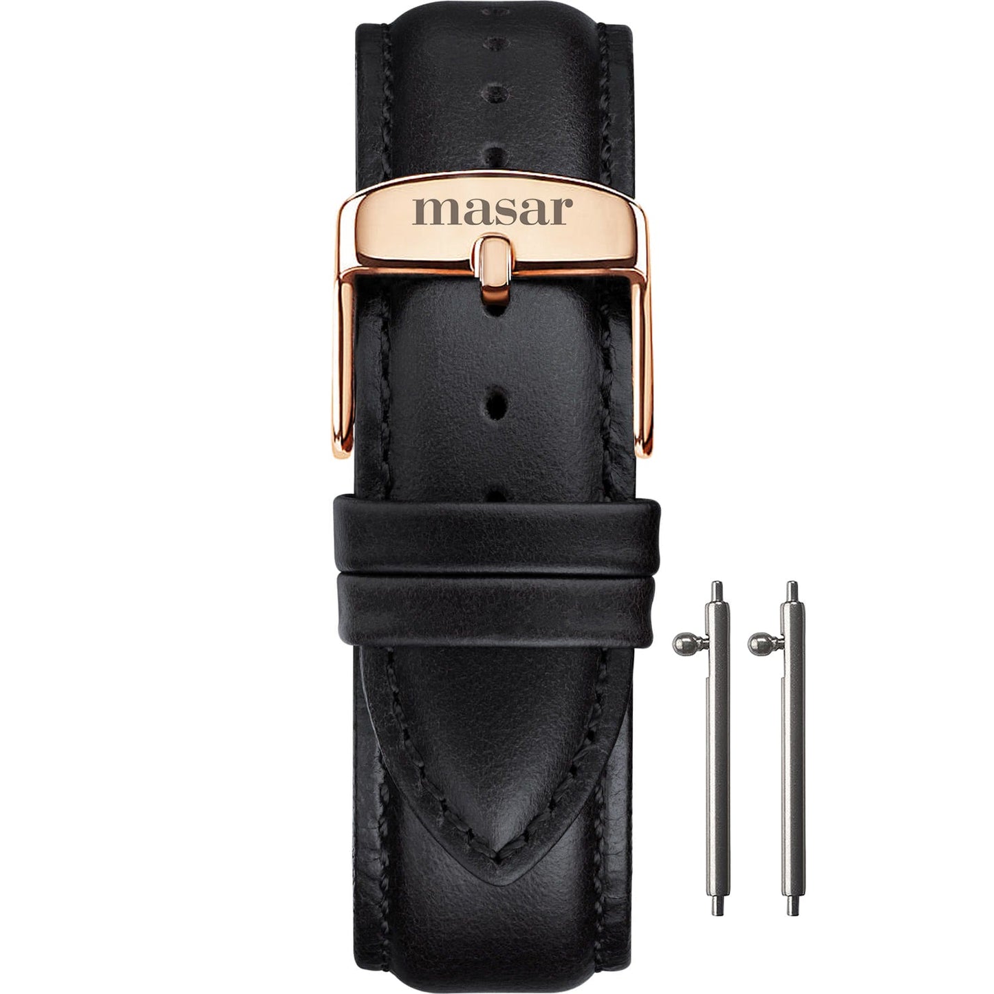 Cinturino per Orologio in Pelle Nera - Sgancio Rapido - Fibbia Oro Rosa - da 18mm a 22mm