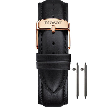 Cinturino per Orologio in Pelle Nera - Sgancio Rapido - Fibbia Oro Rosa - da 18mm a 22mm