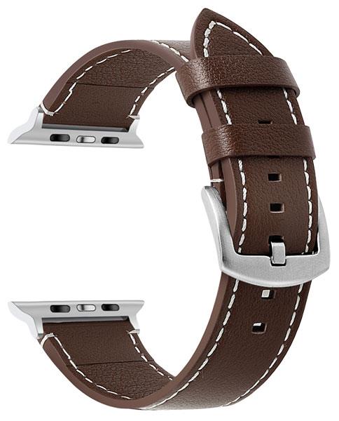 Masar Bracelet Cuir Surpiqûre Blanche - Compatible avec Apple Watch