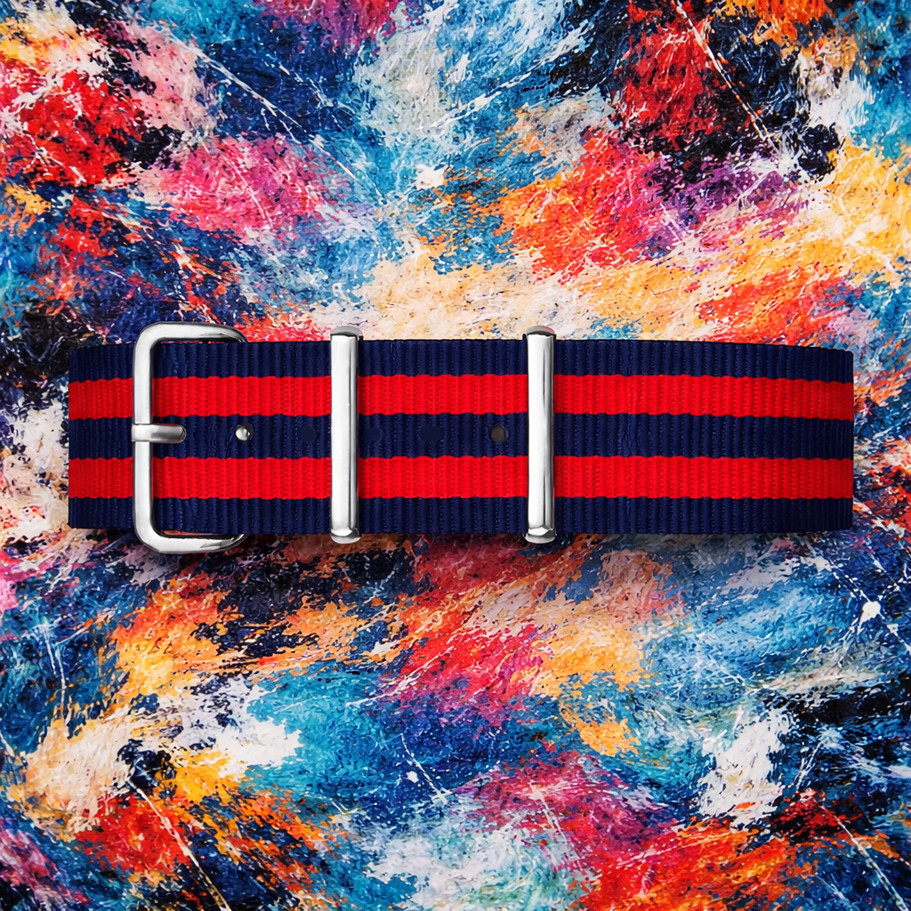 Cinturino per orologio NATO blu navy / 2 strisce rosse