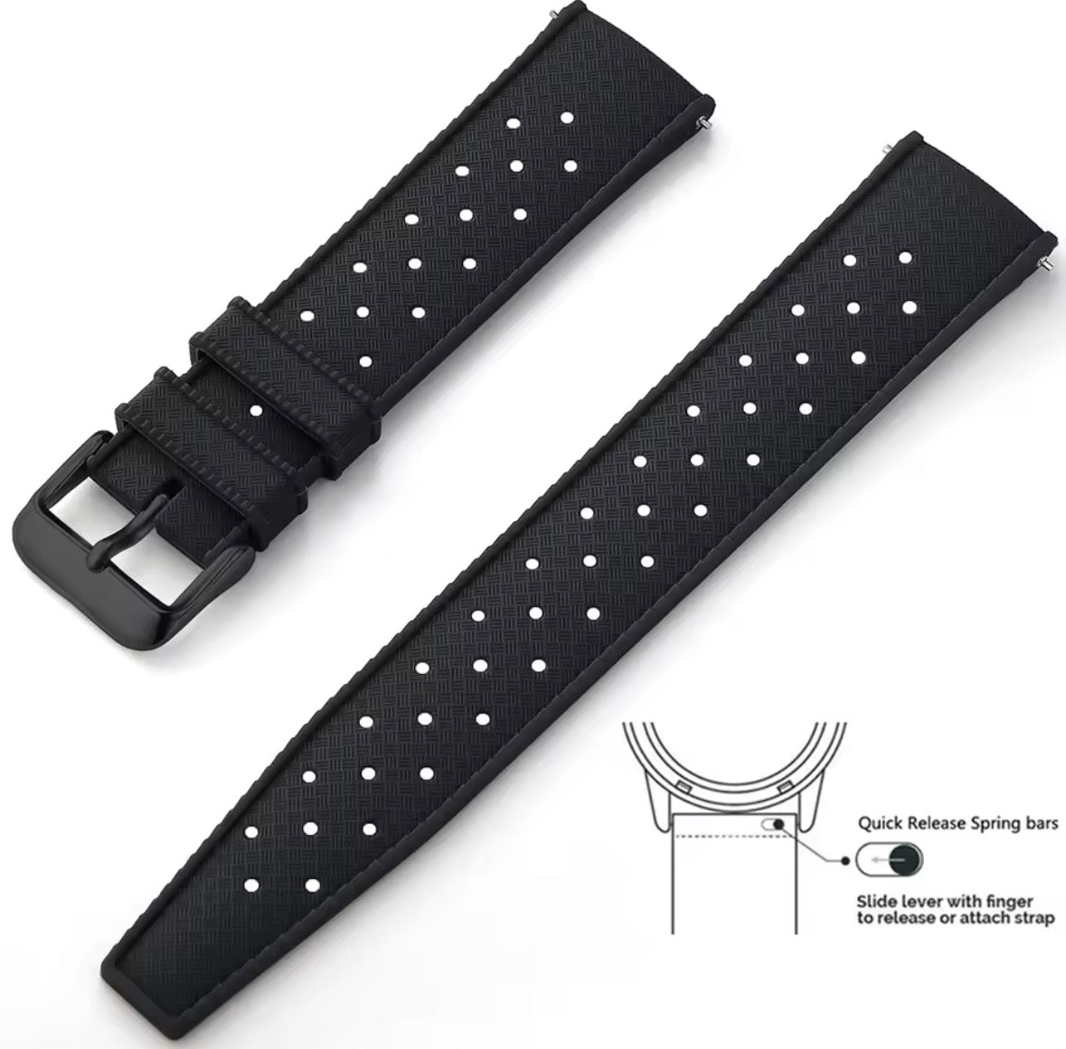 Bracelet Montre Silicone Alternative au caoutchouc Fkm - Rapide Boucle Noire