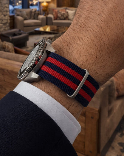 Masar Bracelet de Montre Nato Nylon Bleu Marine / Rouge - Premium