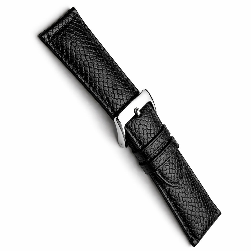 Cinturino Orologio Pelle Nera - Vero Lucertola - Spessore 3,8mm - Lucentezza Elevata