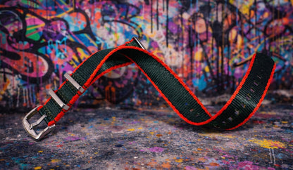 Cinturino per orologio NATO in Nylon Verde / Rosso-Arancio – Fibbia Satinata - Uomo