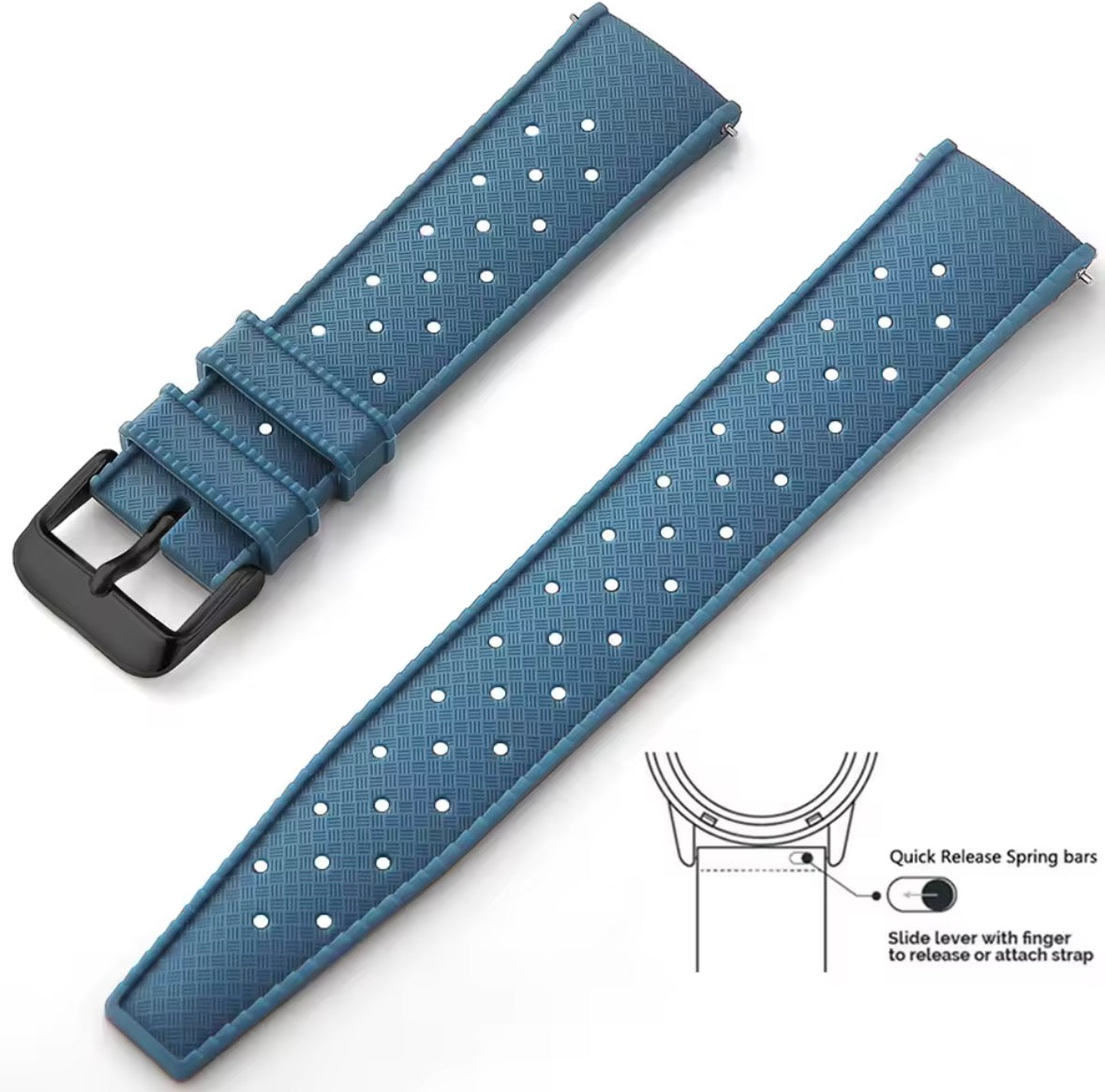 Bracelet Montre Silicone Alternative au caoutchouc Fkm - Rapide Boucle Noire