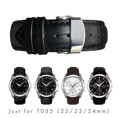 22mm 23mm 24mm Genuine Leather Watch Band Curved End Replacement For Tissot T035 Butterfly Buckle Steel Calfskin Leather Strap Bracelets