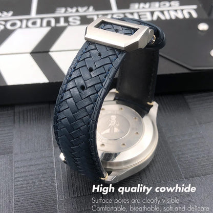 High Quality Cowhide Woven Watch Strap, 20 21mm 22mm, Suitable for IWC Portugieser Pilot Watches, Curved End, Genuine Leather Watchband