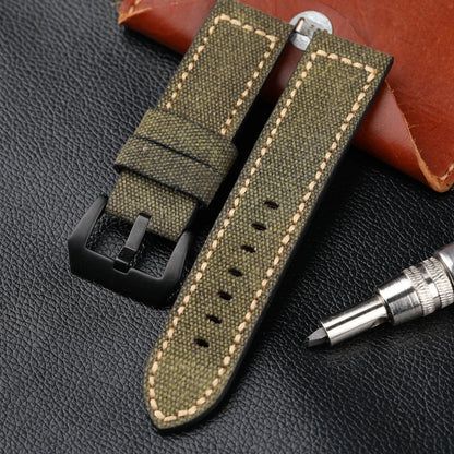 Cinturino per orologio in pelle e tela, 20 22 24 26MM, nero, verde, marrone, denim, materiale spesso, retrò, cinturino per orologio militare