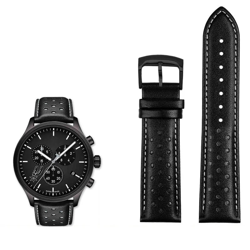 Men's circular leather watch strap, bracelet accessories, fits 1853 Tissot T116.617.36.051 NBA, co-branded, first layer