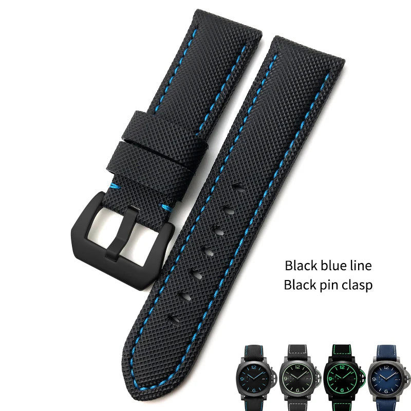 High-quality nylon watch strap, genuine leather strap, black and blue canvas, stainless steel structure, Panerai, 22mm, 24mm, 26mm