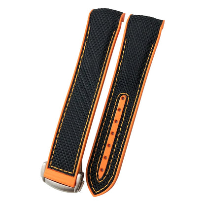 Bracelet de montre en caoutchouc et Nylon et Silicone, 19mm 20mm 21mm 22mm, adapté à Omega GMT Planet Ocean Seamaster Diver 300, extrémité incurvée, Orange