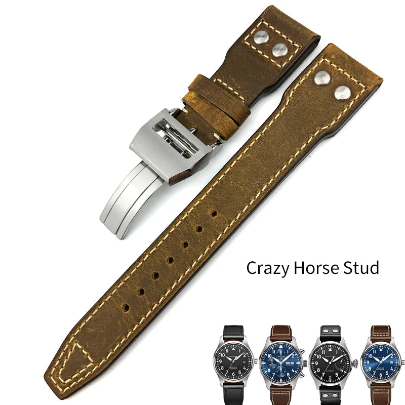 Bracelet de montre en cuir pour montres pilote IWC, Spitfire, LE, Petit Prince, Big Pilot's Watch Edition, Herit Mark, Antoine, 20mm, 21mm, 22mm