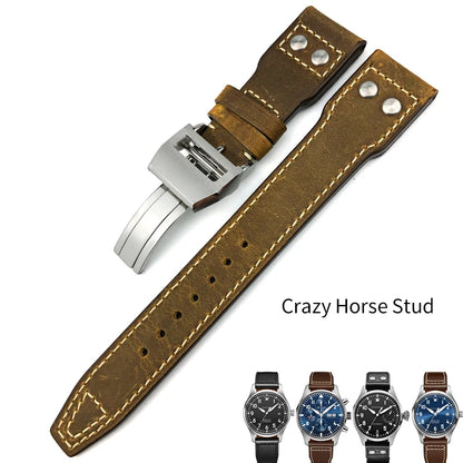 Bracelet de montre en cuir pour montres pilote IWC, Spitfire, LE, Petit Prince, Big Pilot's Watch Edition, Herit Mark, Antoine, 20mm, 21mm, 22mm