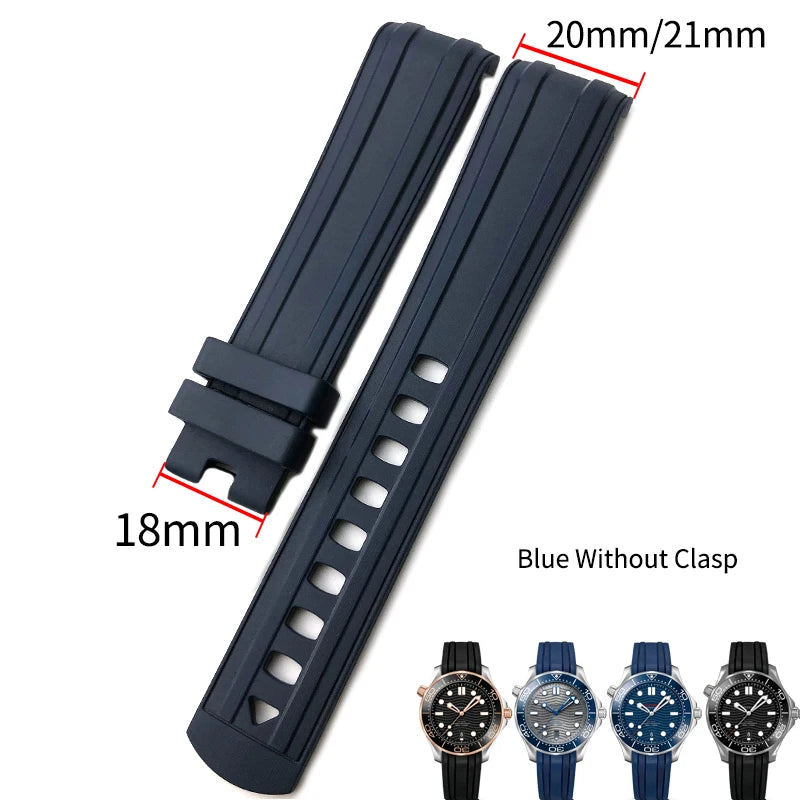 20mm 21mm 19mm High-Quality Fluororubber Silicone Watch Strap Band for Omega New Seamaster 300 Black Blue Soft Bracelet