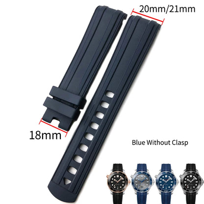 20mm 21mm 19mm High-Quality Fluororubber Silicone Watch Strap Band for Omega New Seamaster 300 Black Blue Soft Bracelet
