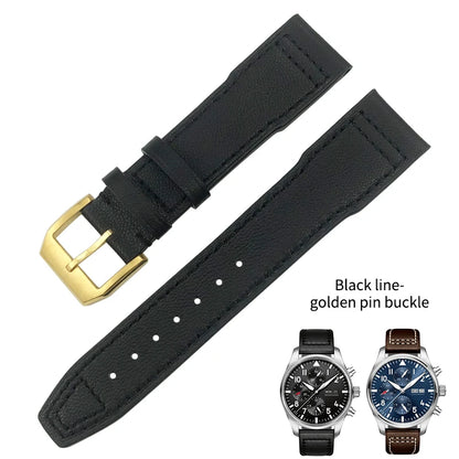 Bracelet de montre en cuir de vachette véritable, bracelet de montre marron souple, fermoir Tang, adapté pour IWC Pilot Mark 18, haute qualité, 20mm, 21mm, 22mm