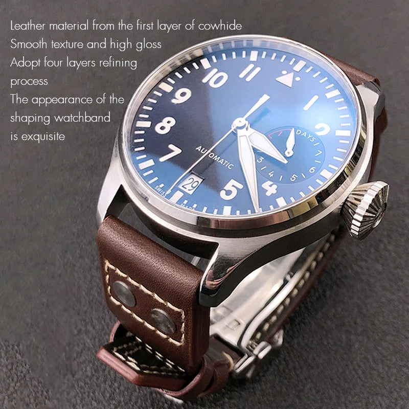 Cinturino per orologio in vera pelle di alta qualità con rivetti da 21 mm 22 mm, adatto per IWC Big Pilot Spitfire TOP GUN, in pelle bovina marrone e nera