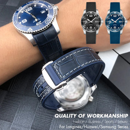 Cinturino per orologio in vera pelle, gomma e silicone, cinturino per orologio in nylon, adatto per Longines L3, Conquest, HUAWEI GT2, Samsung, 22mm, 21mm, 20mm, 19mm