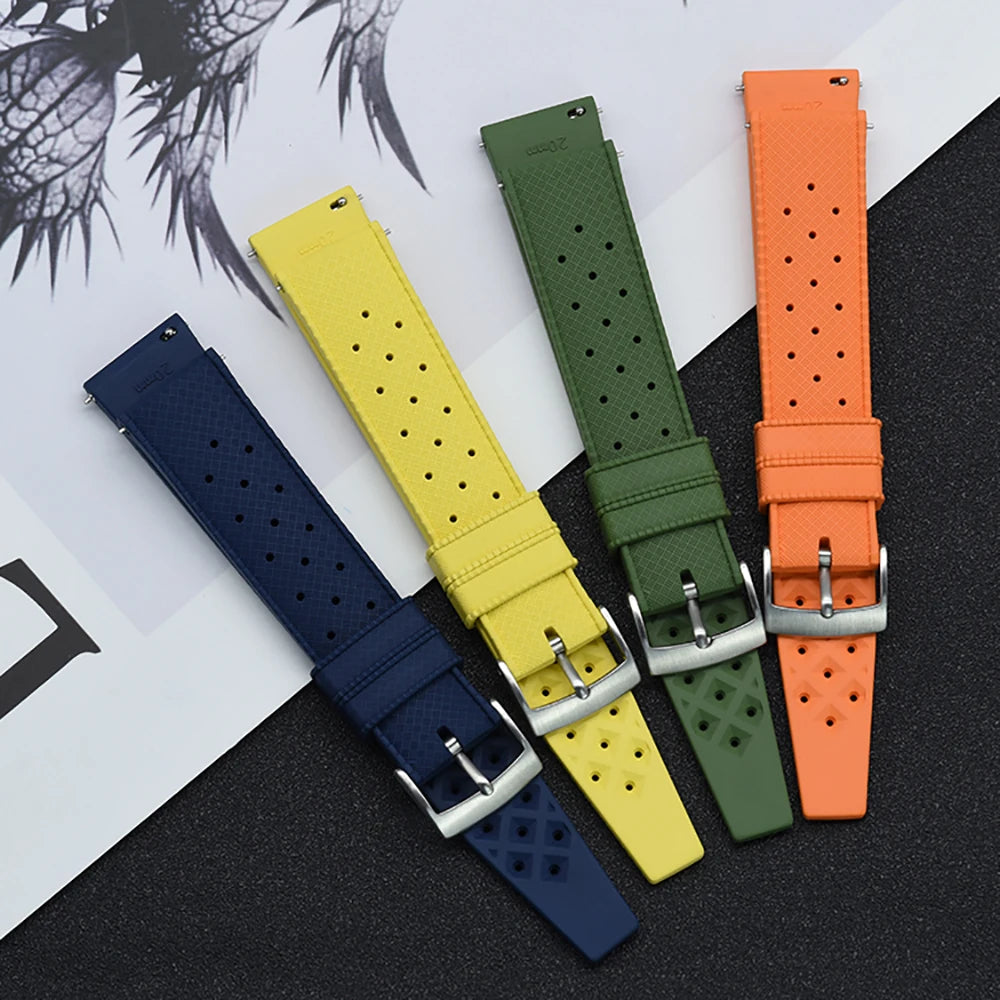 Premium FKM Rubber Watch Band Quick Release 18mm 20mm 22mm 24mm Rubber Watch Strap Smart Watch Bracelet