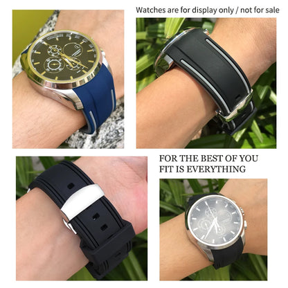 Uhrenarmband aus Kautschuk und Silikon mit gebogenem Anstoß, für Tissot T035 T035617, weiches Armband mit Schmetterlingsschließe, 23 mm 24 mm