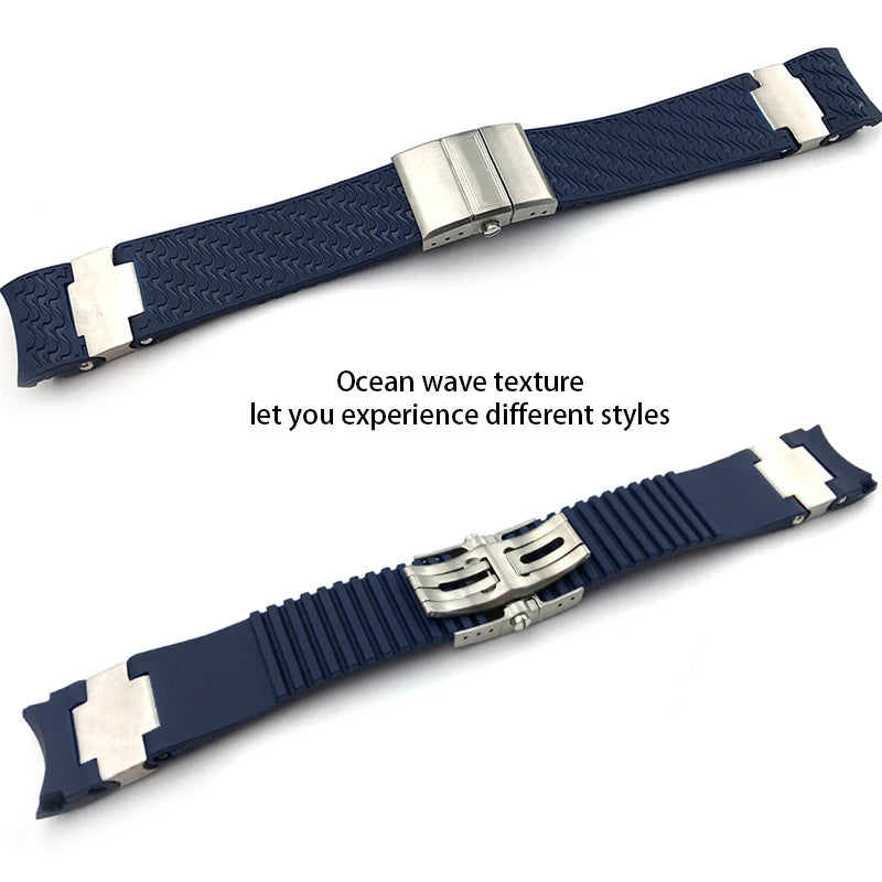 Correa de reloj de caucho de silicona de 22 mm compatible con Ulysse Nardin DIVER 263, negro, marrón, azul, 25*12 mm, impermeable