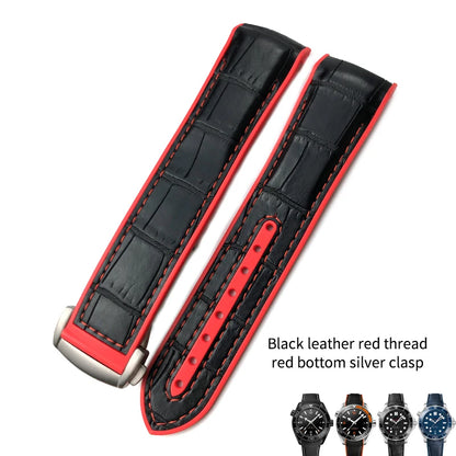 Cinturino per orologio in gomma, nylon e pelle, cinturino in silicone arancione, tela nera, adatto per Omega Seamaster 84300, Planet Ocean 600, 20mm, 21mm, 22mm