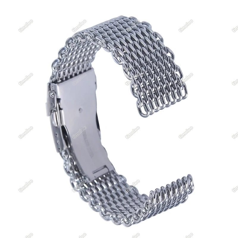 Cinturino per orologio di lusso in maglia d'acciaio inossidabile, cinturino per orologio color argento, ricambio per orologi, alta qualità, moda, 18mm, 20mm, 22mm, 24mm