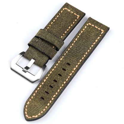 Cinturino per orologio in pelle e tela, 20 22 24 26MM, nero, verde, marrone, denim, materiale spesso, retrò, cinturino per orologio militare