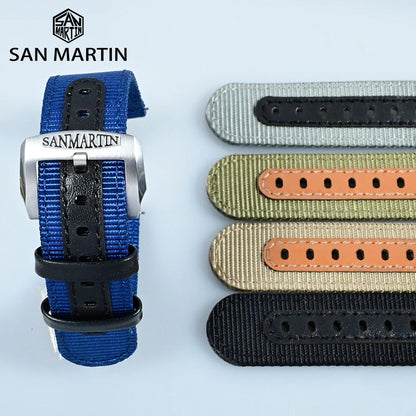 San Martin Quick Release Watch Strap Double Layer High Quality Nylon Strap Fashion Rivet Stitching Design 20mm 22mm Watch Parts