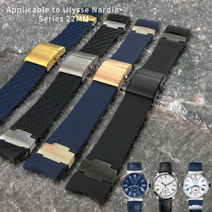 Correa de reloj de caucho de silicona de 22 mm compatible con Ulysse Nardin DIVER 263, negro, marrón, azul, 25*12 mm, impermeable
